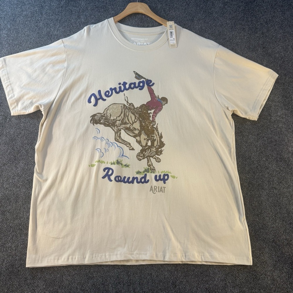 Ariat Heritage Round Up Graphic Tee Women's XXL Boyfriend Fit Rodeo‎